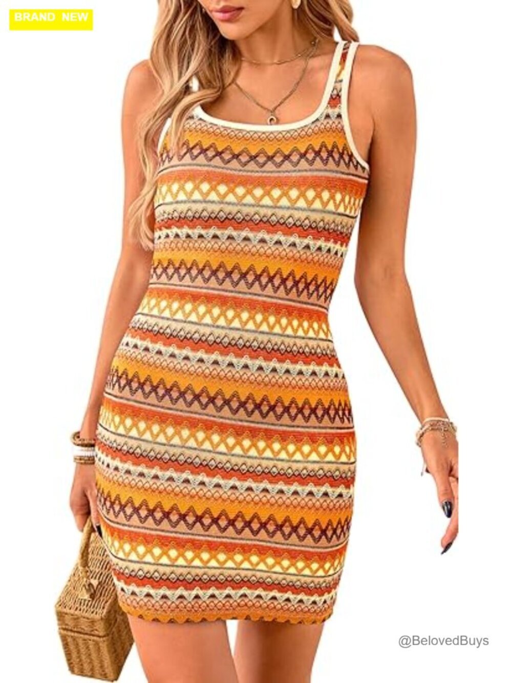 Summer Mini Bodycon Dress Square Neck Sleeveless Striped Boho